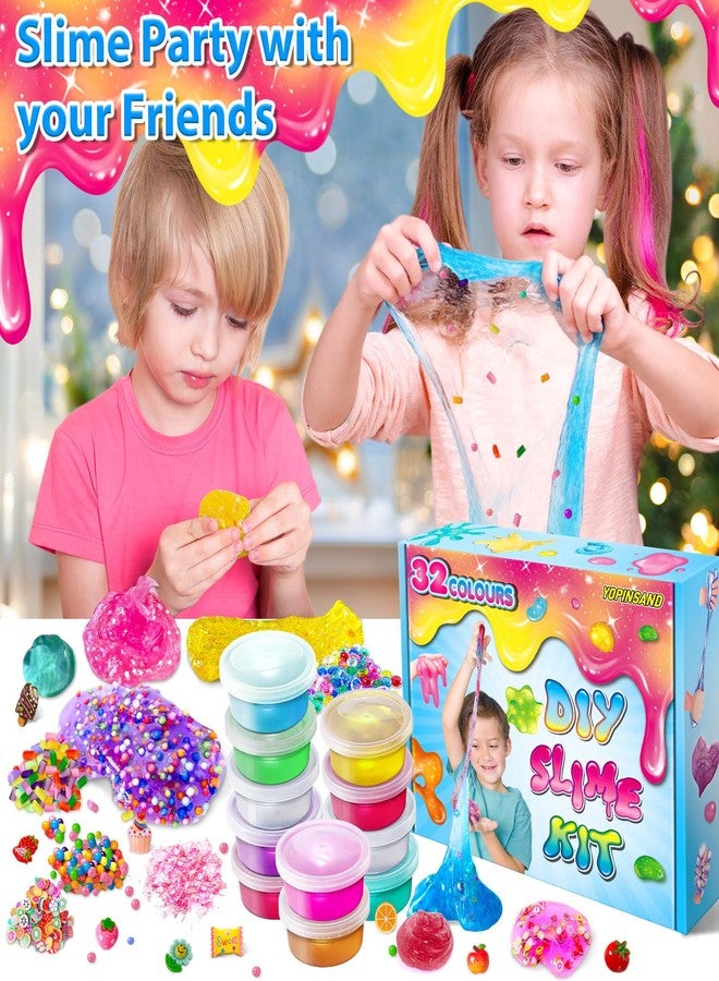 مجموعة صنع سلايم DIY مكونة من 32 كوبًا، مجموعة صنع سلايم للبنات، سلايم شفاف كريستالي، سلايم مضيء في الظلام مع إضافات، كرات إسفنجية، زينة، هدايا وألعاب سلايم لحفلات الأطفال من 3 إلى 12 عامًا - Image 5